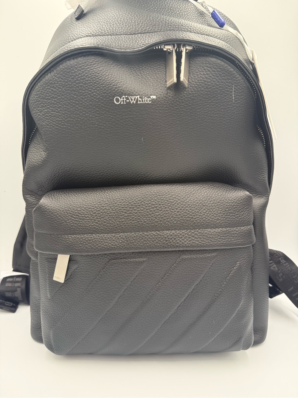 Off-White Black Pebbled Leather Backpack with Front Pocket